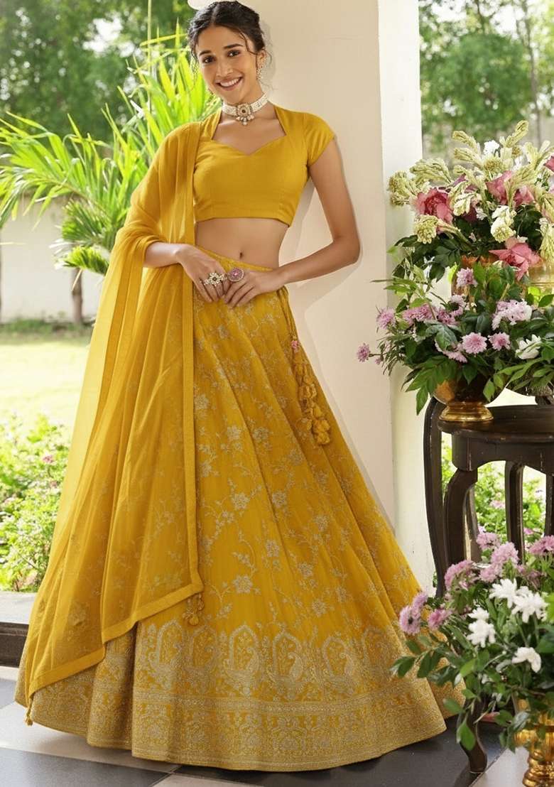 Yellow Tissue Lehenga Set - Indya