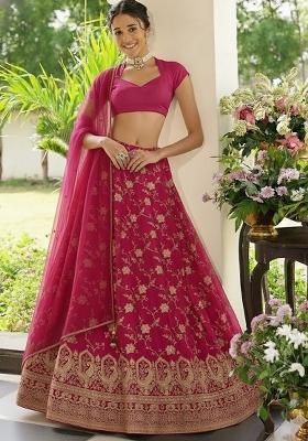 Rani Pink Zari Tissue Lehenga Set