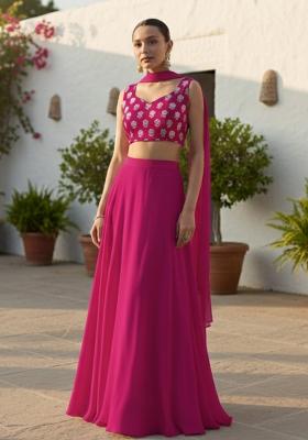 Rani Pink Embroidered Georgette Lehenga Set