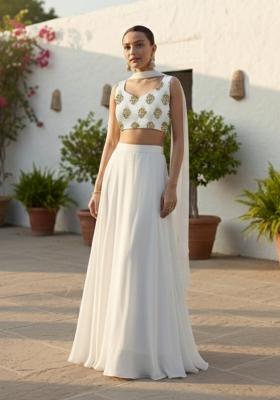 White Embroidered Georgette Lehenga Set