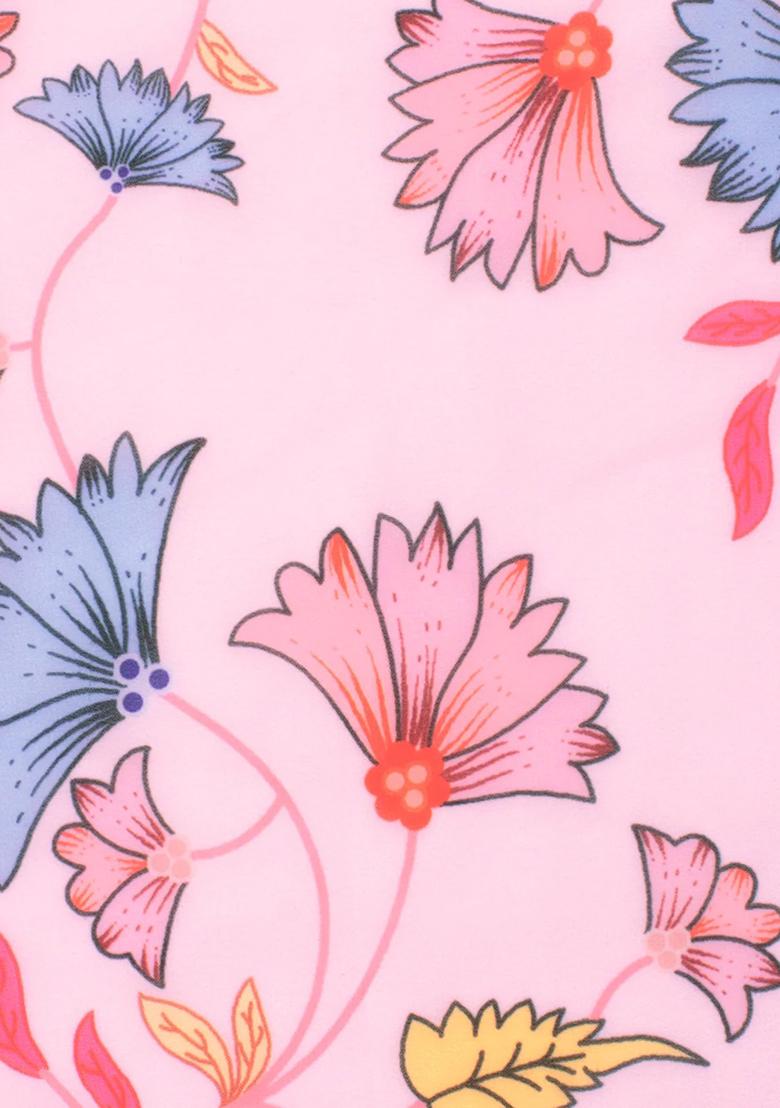 Soft Pink Floral Print Georgette Lehenga Set - Indya