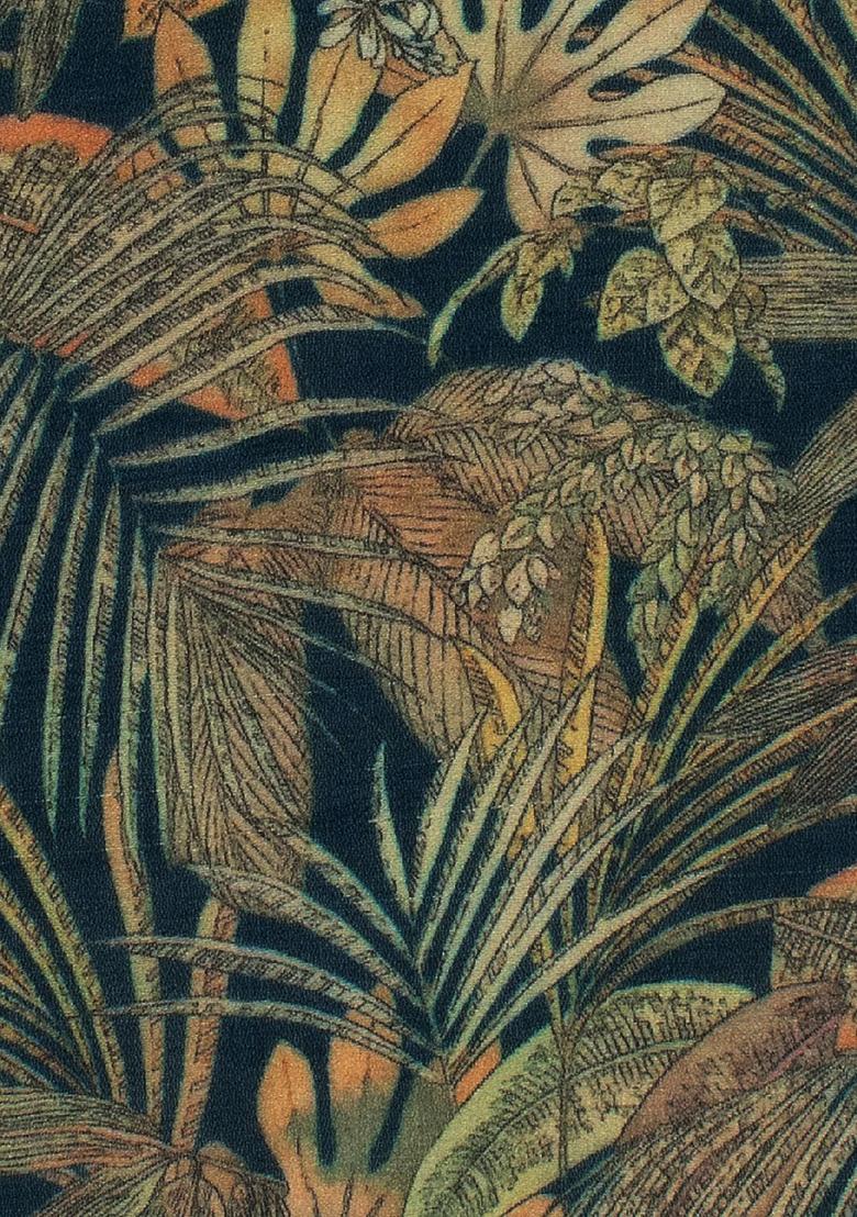 Navy Blue Floral Print Georgette Lehenga Set - Indya