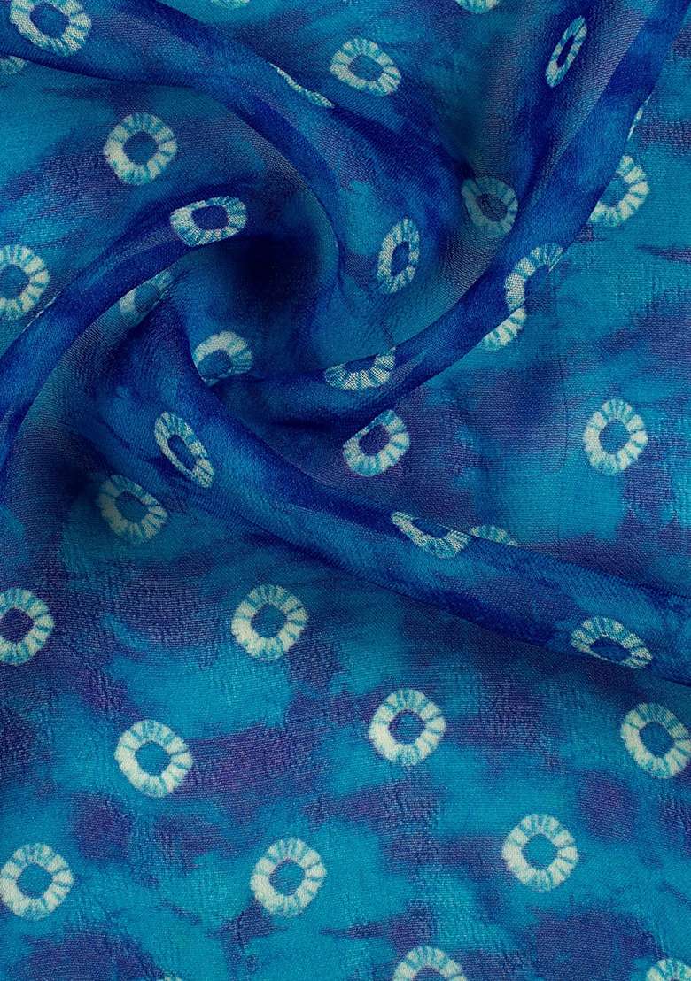 Deep Teal Floral Print Georgette Lehenga Set - Indya