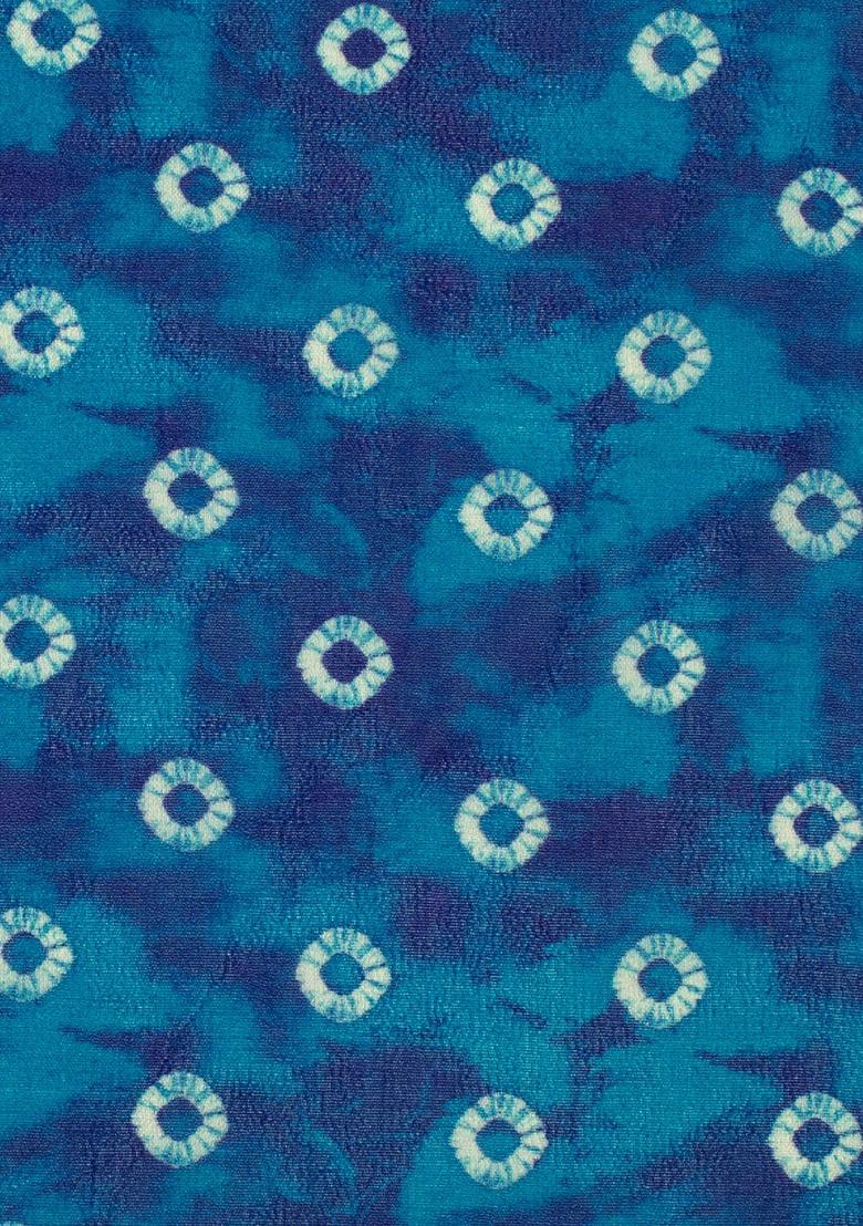 Deep Teal Floral Print Georgette Lehenga Set - Indya