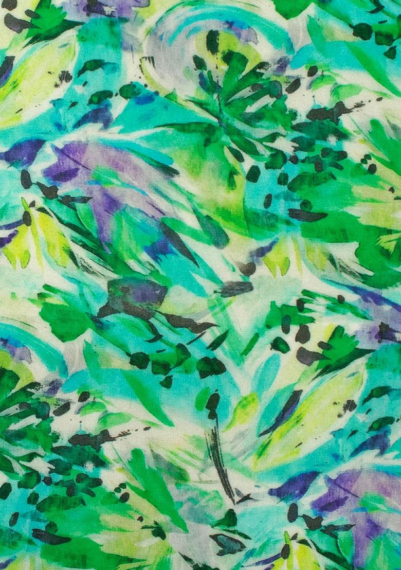 Green Floral Print Georgette Lehenga Set - Indya