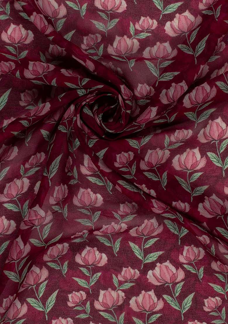 Wine Floral Print  Lehenga Set - Indya