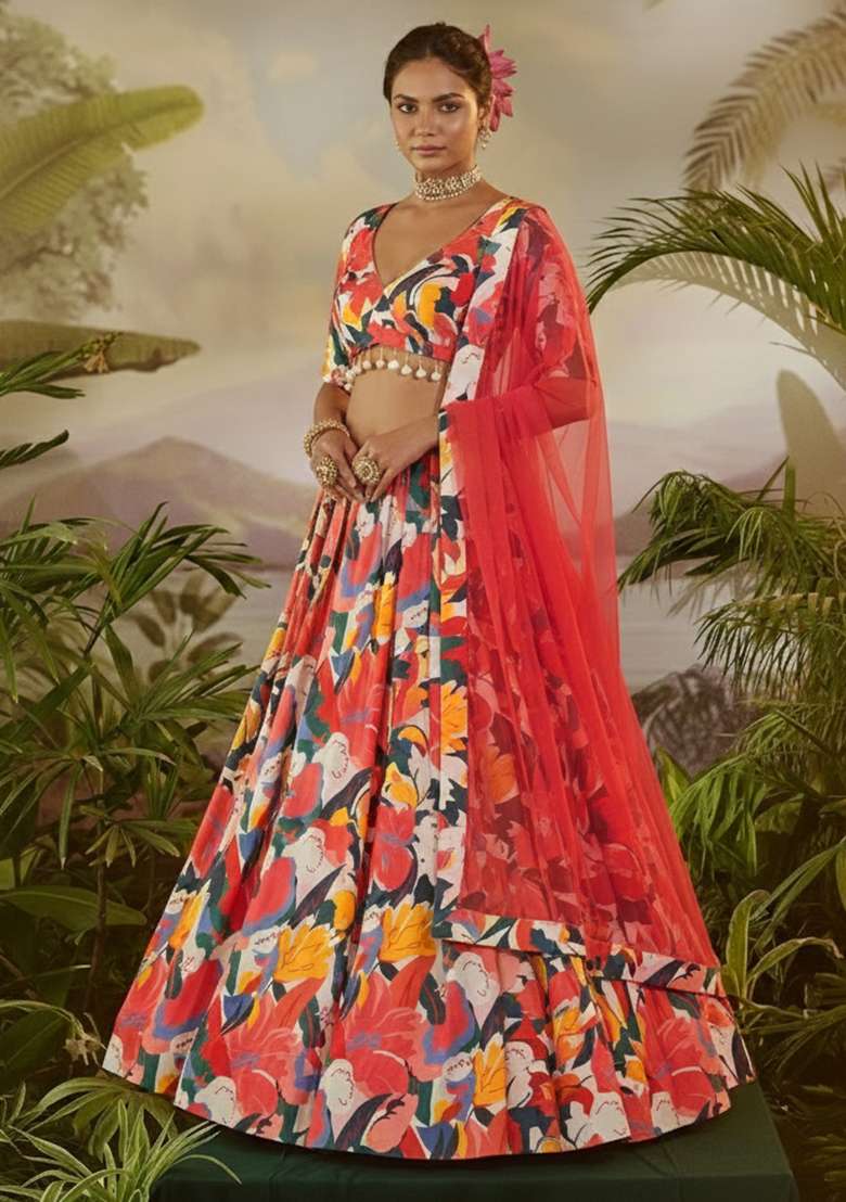 Multicolor Floral Print  Lehenga Set - Indya