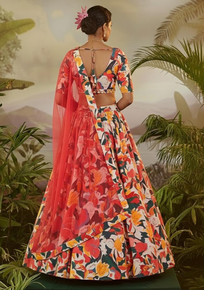 Multicolor Floral Print  Lehenga Set - Indya