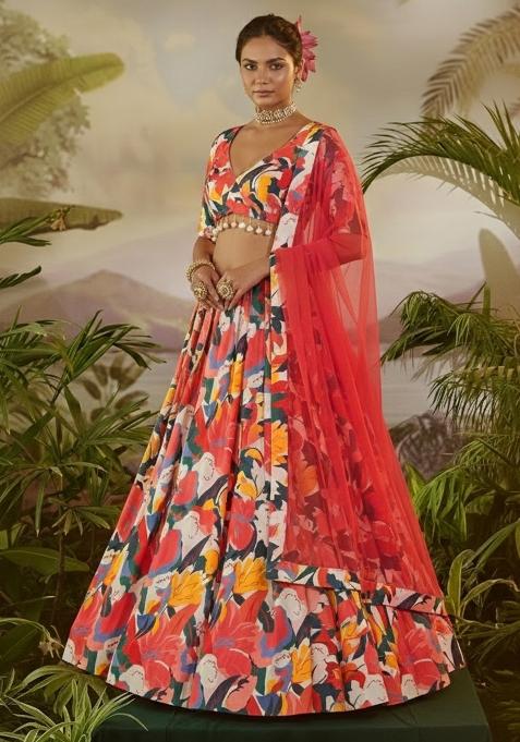 Multicolor Floral Print  Lehenga Set