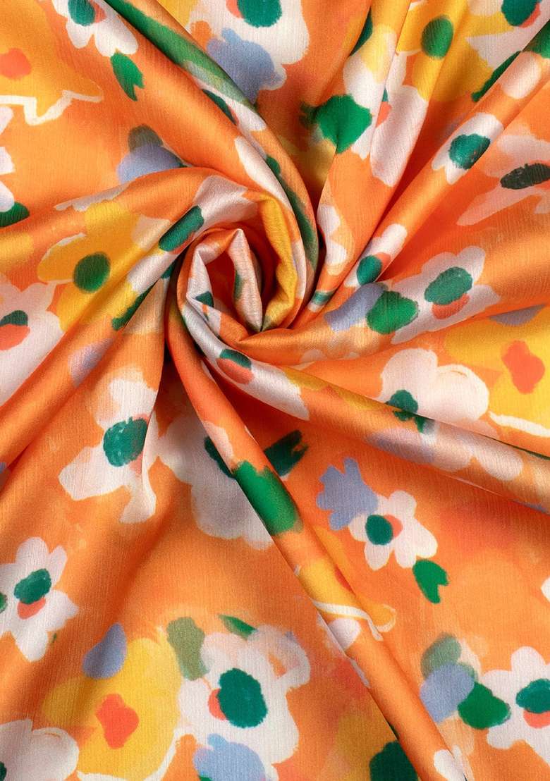 Orange Floral Print  Lehenga Set - Indya