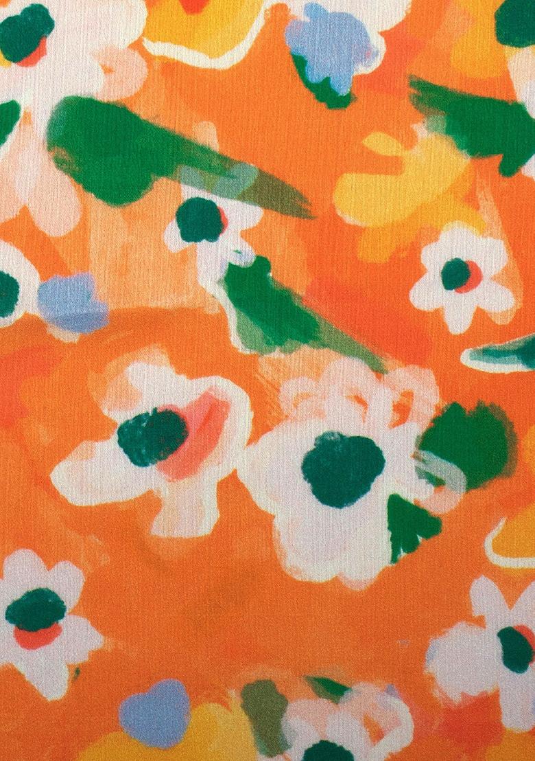 Orange Floral Print  Lehenga Set - Indya