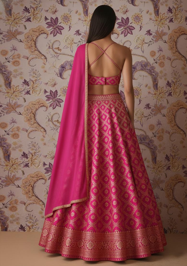 Pink Silk Lehenga Set - Indya