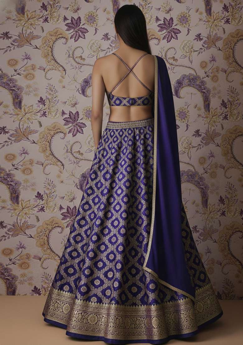 Purple Silk Lehenga Set - Indya