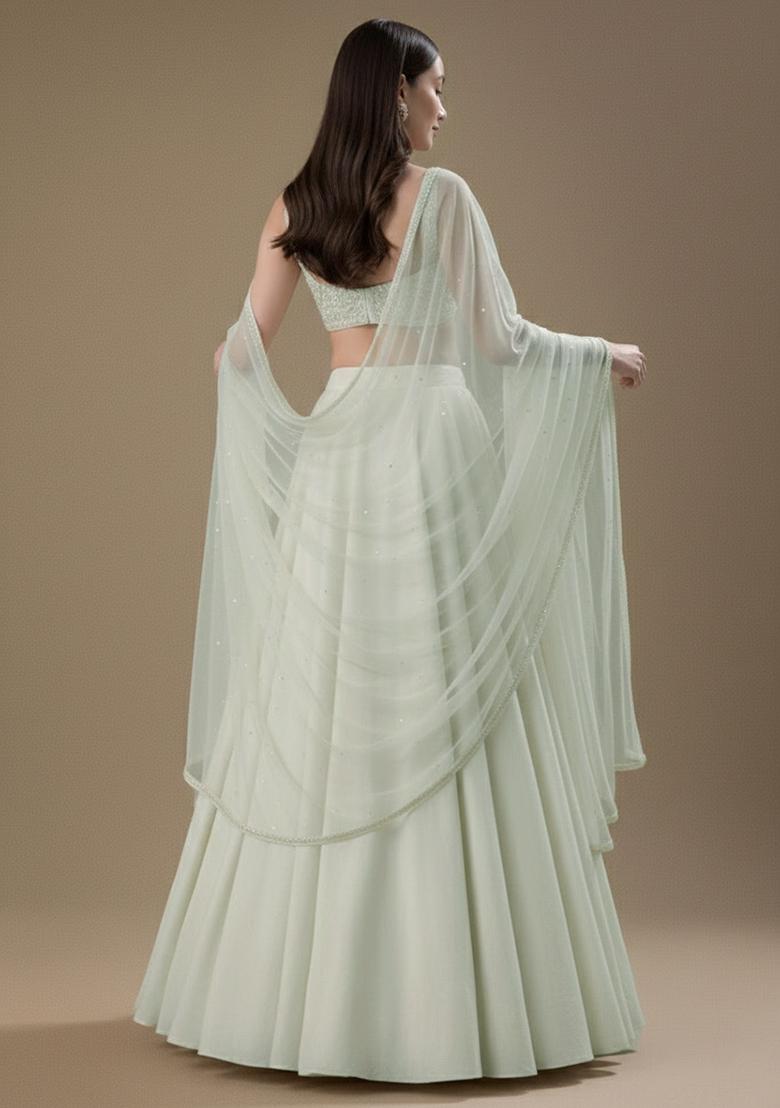 White Embroidered Lehenga Set - Indya