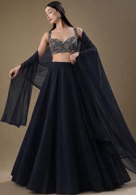 Black Embroidered Net Lehenga Set