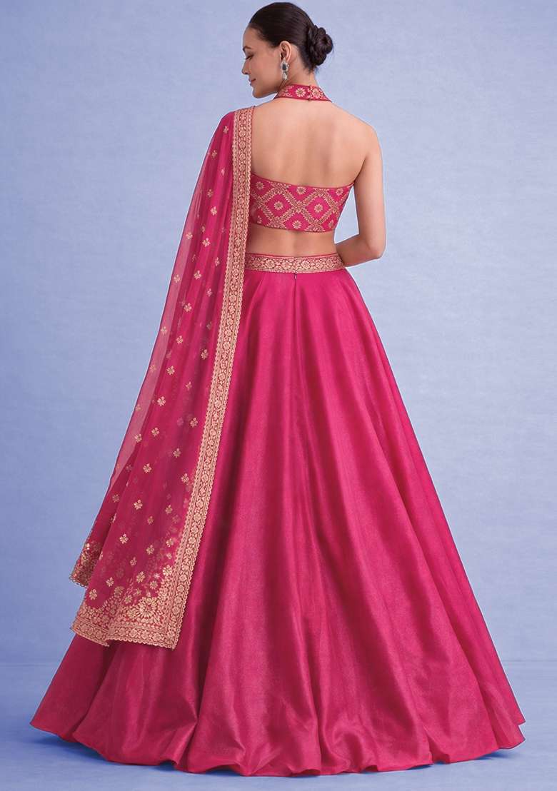 Rani Pink Silk Lehenga Set for Diwali | Wedding & Festive Wear - Indya