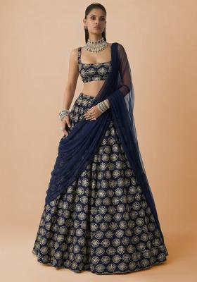 Navy Blue Sequin Silk Lehenga Set