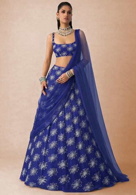 Royal Blue Sequin Silk Lehenga Set