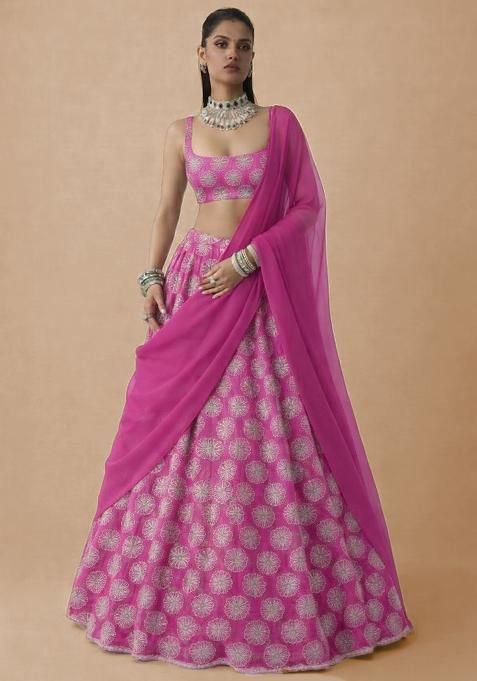 Rani Pink Sequin Silk Lehenga Set