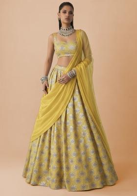 Yellow Sequin Silk Lehenga Set