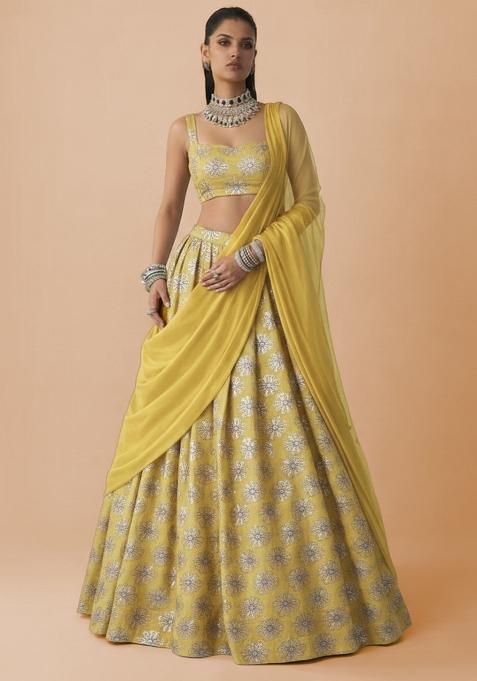 Yellow Sequin Silk Lehenga Set