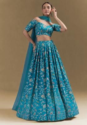 Sky Blue Sequin Silk Lehenga Set