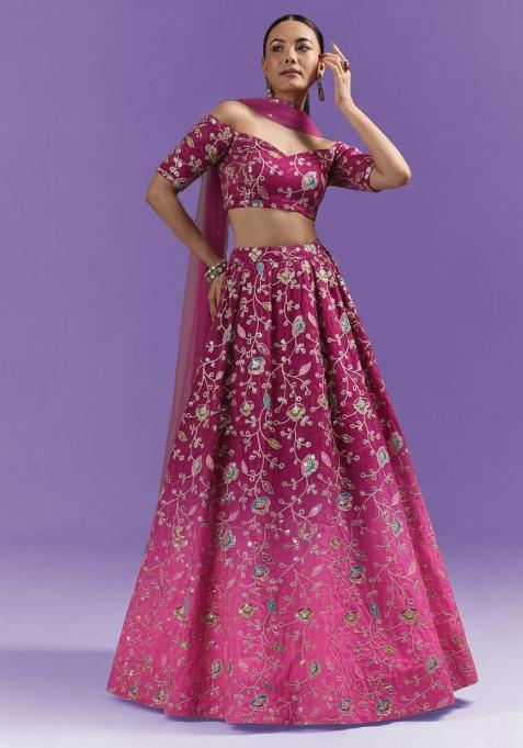 Rani Pink Sequin Silk Lehenga Set