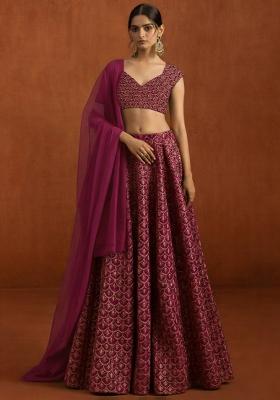 Rani Pink Embroidered Velvet Lehenga Set