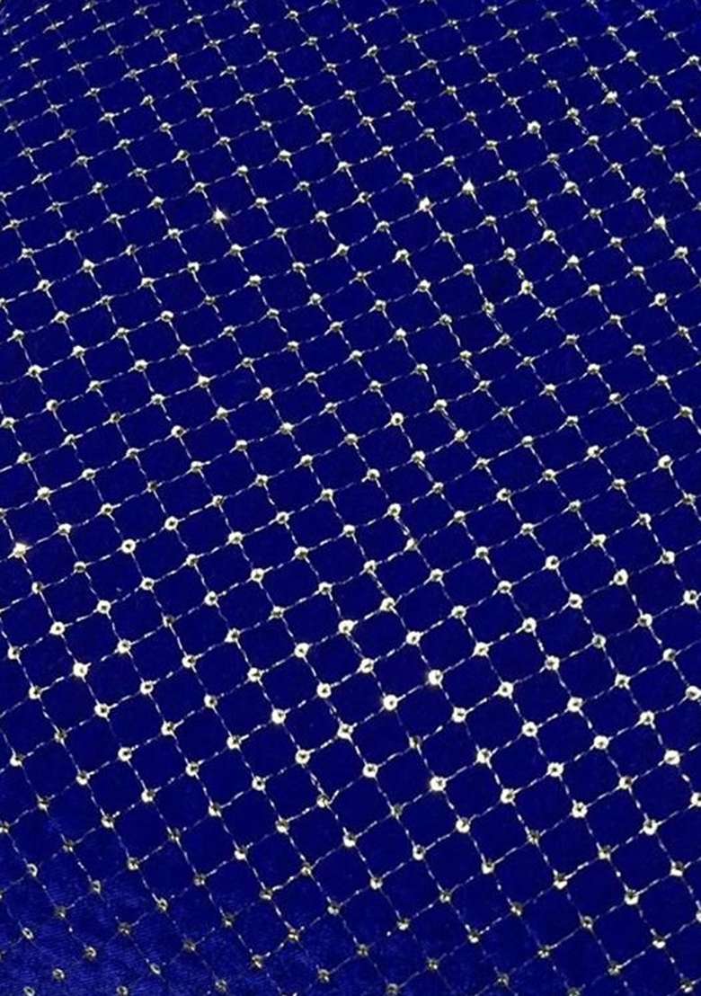 Royal Blue Embroidered Velvet Lehenga Set - Indya