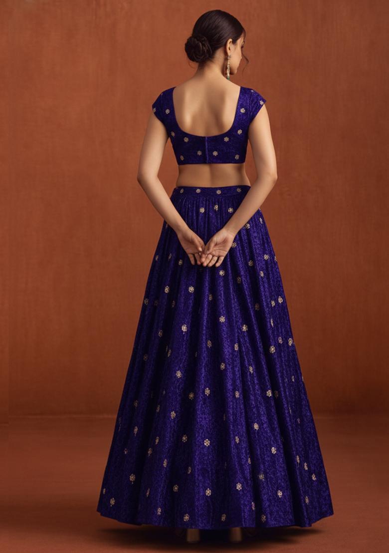 Purple Sequin Velvet Lehenga Set - Indya