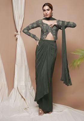 Black Embroidered Silk Fusion Set
