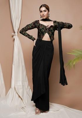 Black Embroidered Silk Fusion Set