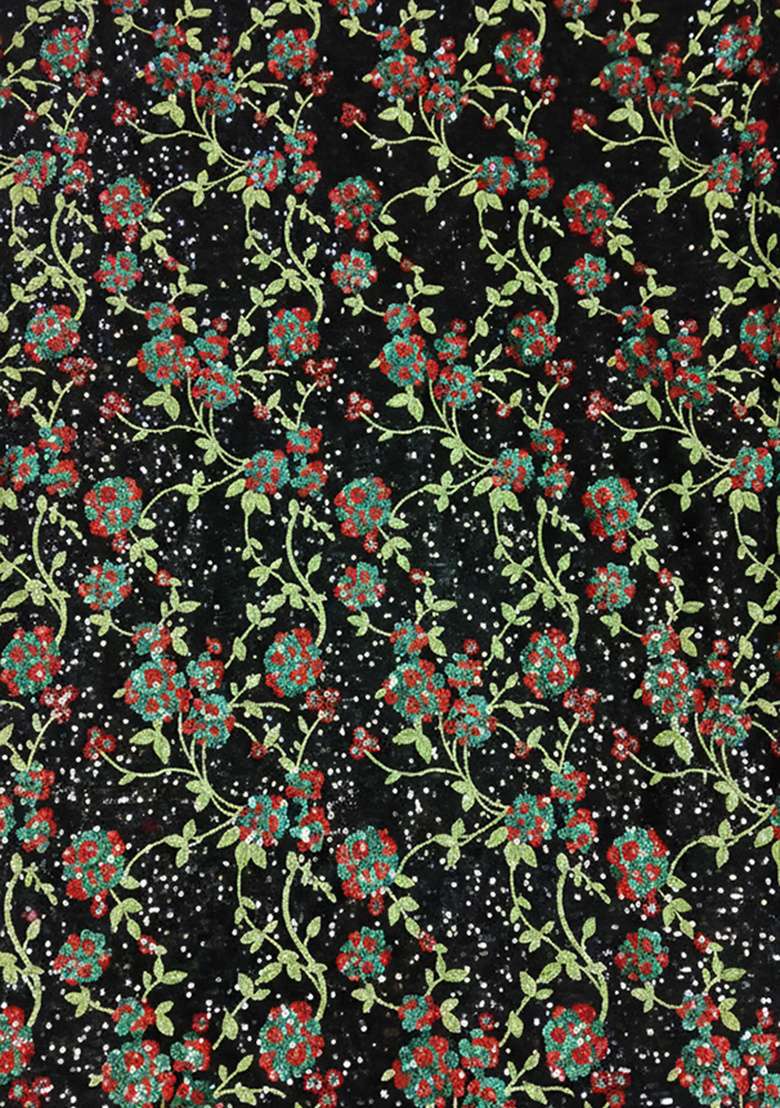 Black Embroidered Silk Fusion Set - Indya