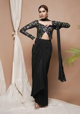 Black Embroidered Silk Fusion Set