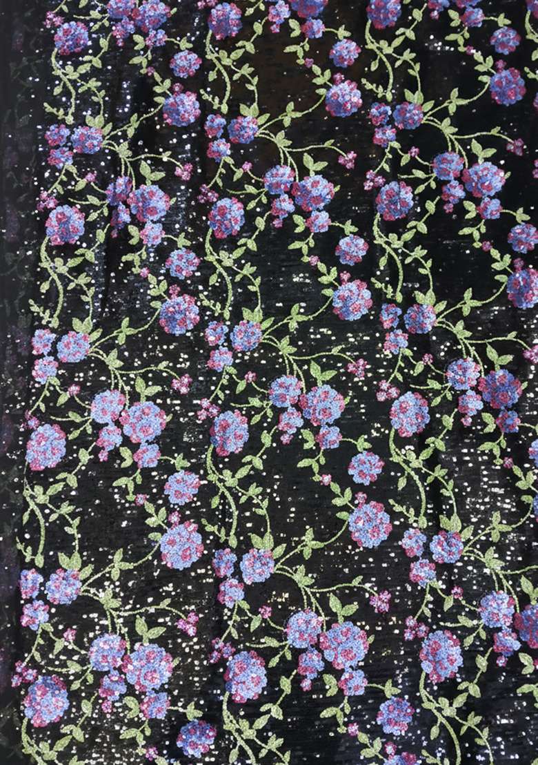 Black Embroidered Silk Fusion Set - Indya