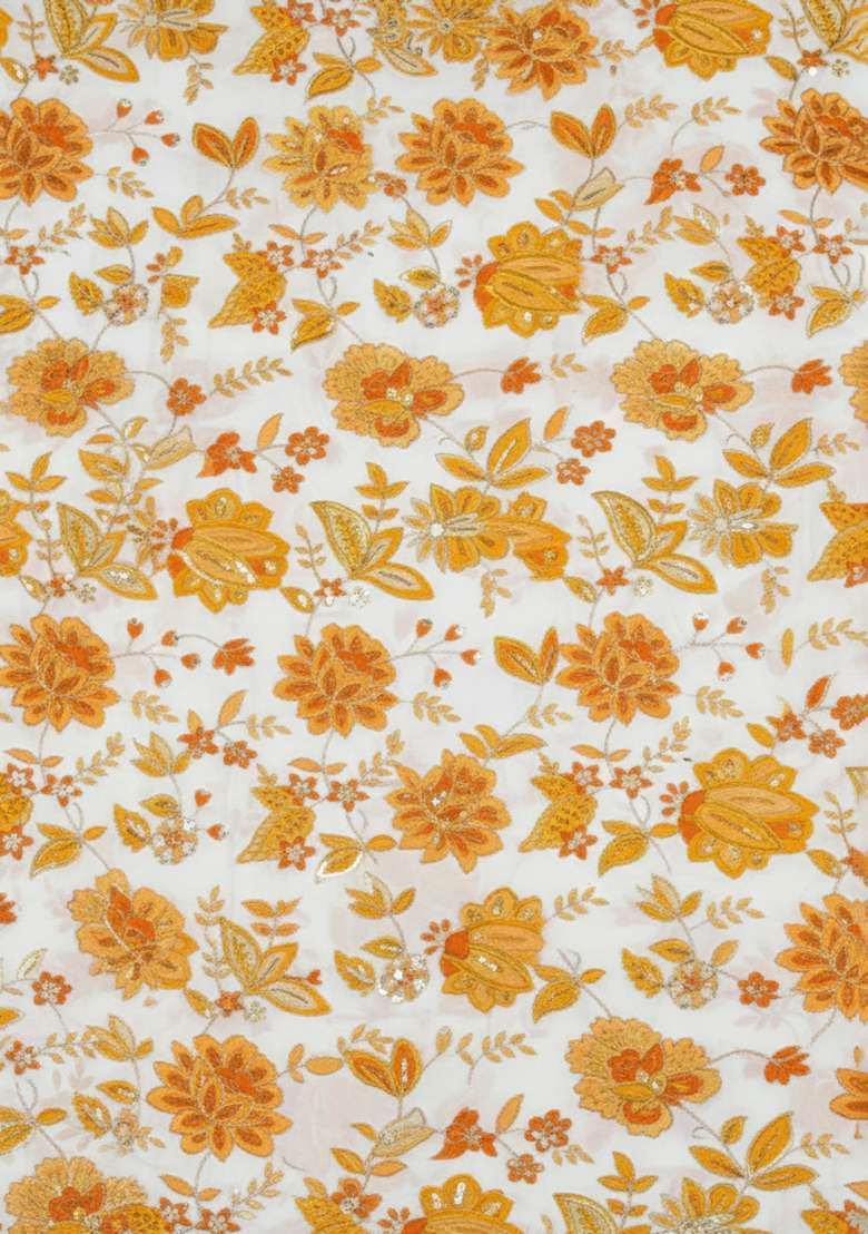 Yellow Floral Print Crepe Lehenga Set - Indya
