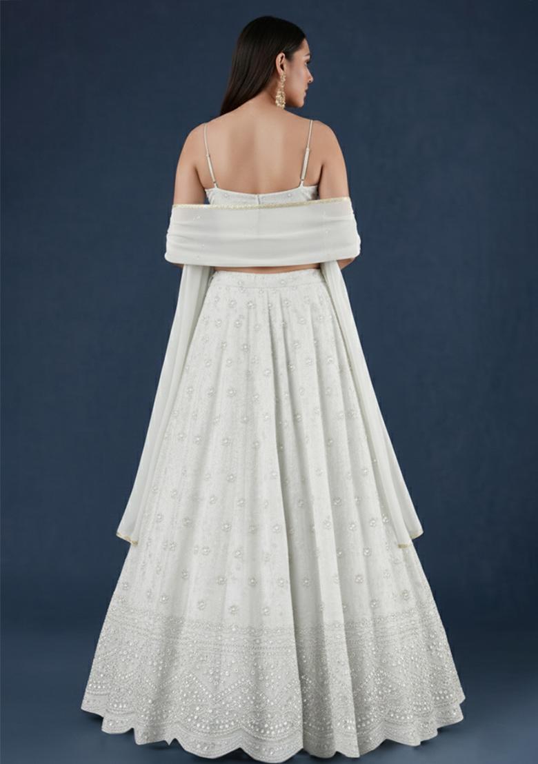 White Zari Tissue Lehenga Set - Indya