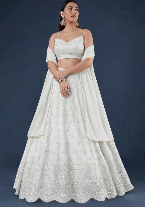 White Zari Tissue Lehenga Set