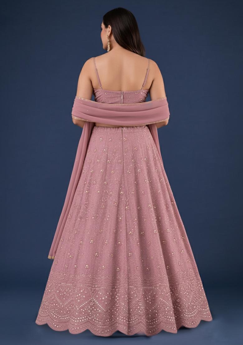 Pink Zari Tissue Lehenga Set - Indya