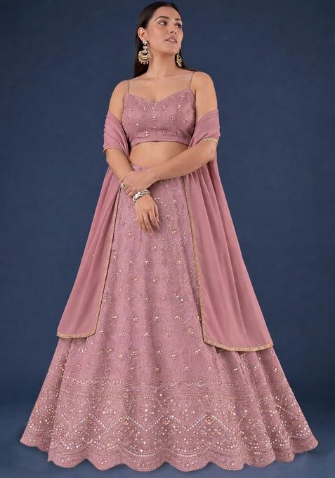 Pink Zari Tissue Lehenga Set