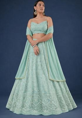 Mint Green Zari Tissue Lehenga Set