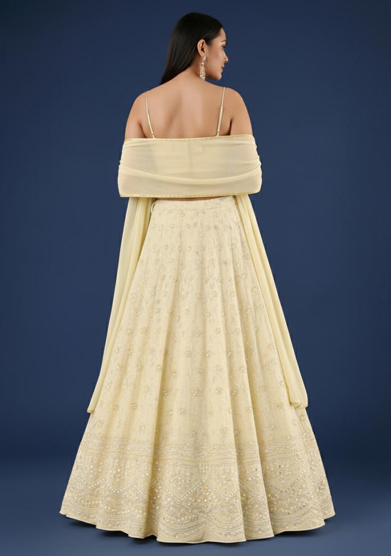 Yellow Zari Tissue Lehenga Set - Indya