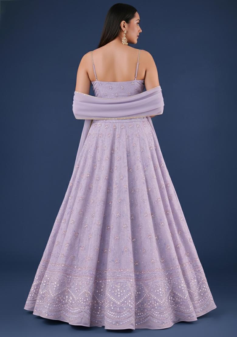 Lavender Zari Tissue Lehenga Set - Indya
