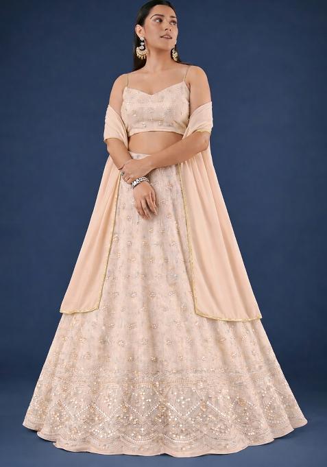 Peach Zari Tissue Lehenga Set