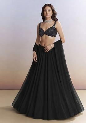 Black Embroidered Net Lehenga Set