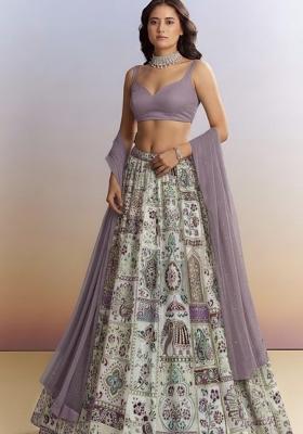 Lavender Figure Print Crepe Lehenga Set