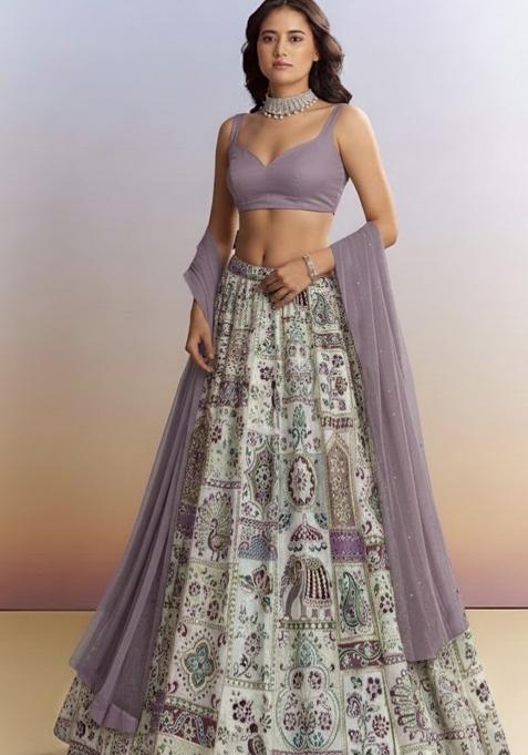 Lavender Figure Print Crepe Lehenga Set