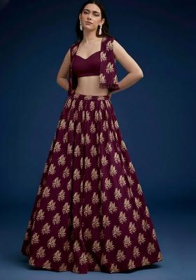 Wine Brocade Lehenga Set