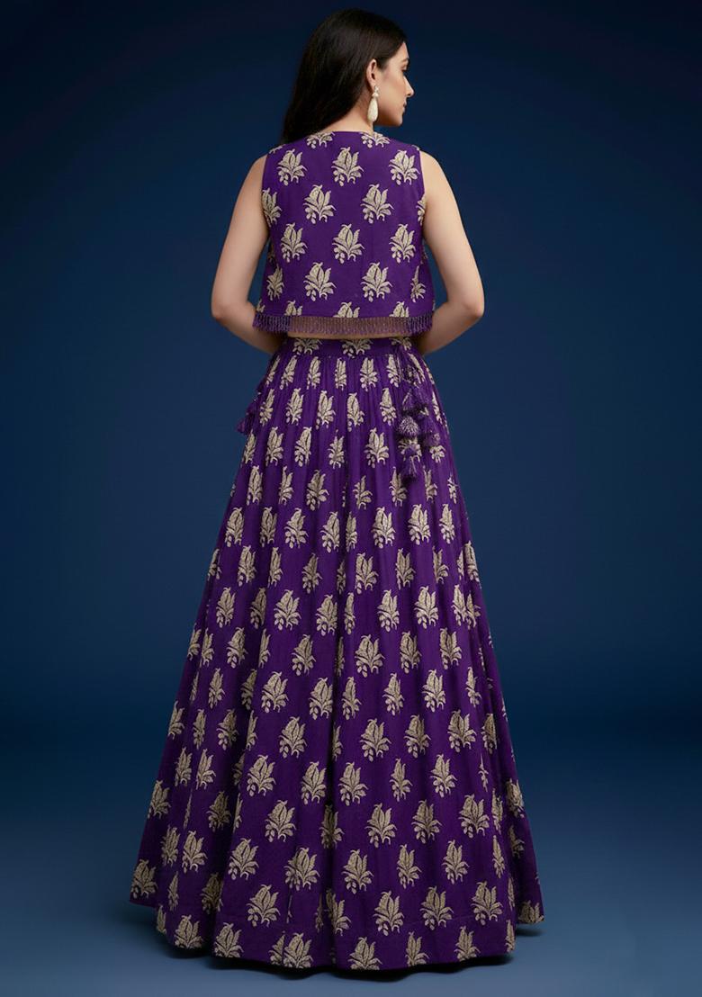 Purple Brocade Lehenga Set - Indya
