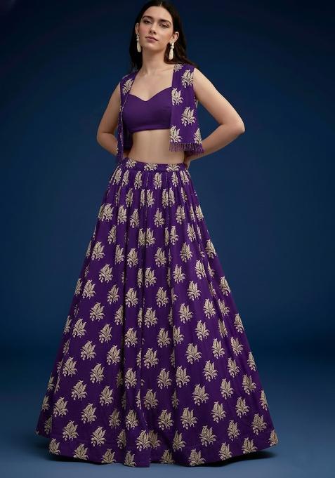 Purple Brocade Lehenga Set
